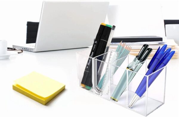 Acrylic Pen Holder 4 Compartments, Clear Acrylic Pencil Holders For Desk, Makeup