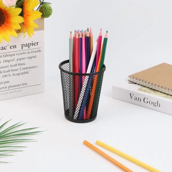 Desk Pencil Pen Cup Holder – Wire Mesh Office Organizer Accessory (1 Pack)