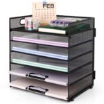 PHANCIR 6-Tier Desk Organizer Paper Storage Box ,Stationery Tray with Handle Mesh Stationery Tray Desktop File Classifier, Suitable for Office, Home