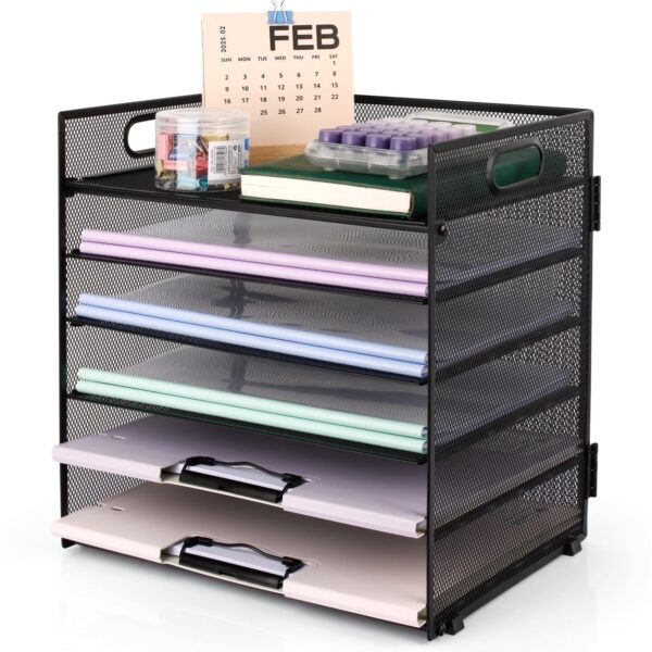 PHANCIR 6-Tier Desk Organizer Paper Storage Box ,Stationery Tray with Handle Mesh Stationery Tray Desktop File Classifier, Suitable for Office, Home