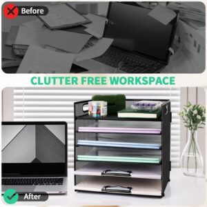 PHANCIR 6-Tier Desk Organizer Paper Storage Box ,Stationery Tray with Handle Mesh Stationery Tray Desktop File Classifier, Suitable for Office, Home
