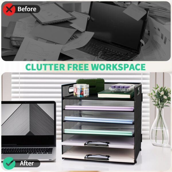 PHANCIR 6-Tier Desk Organizer Paper Storage Box ,Stationery Tray with Handle Mesh Stationery Tray Desktop File Classifier, Suitable for Office, Home