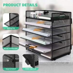 PHANCIR 6-Tier Desk Organizer Paper Storage Box ,Stationery Tray with Handle Mesh Stationery Tray Desktop File Classifier, Suitable for Office, Home