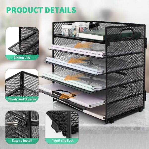 PHANCIR 6-Tier Desk Organizer Paper Storage Box ,Stationery Tray with Handle Mesh Stationery Tray Desktop File Classifier, Suitable for Office, Home