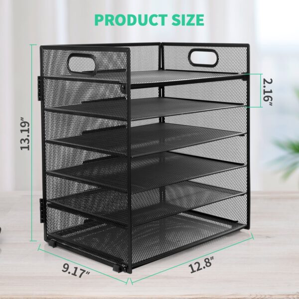 PHANCIR 6-Tier Desk Organizer Paper Storage Box ,Stationery Tray with Handle Mesh Stationery Tray Desktop File Classifier, Suitable for Office, Home