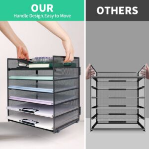 PHANCIR 6-Tier Desk Organizer Paper Storage Box ,Stationery Tray with Handle Mesh Stationery Tray Desktop File Classifier, Suitable for Office, Home
