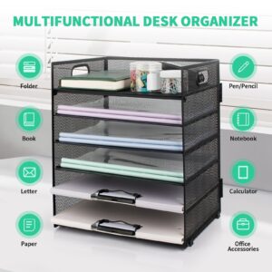PHANCIR 6-Tier Desk Organizer Paper Storage Box ,Stationery Tray with Handle Mesh Stationery Tray Desktop File Classifier, Suitable for Office, Home