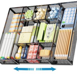 Marbrasse Expandable Desk Drawer Organizer, Mesh Drawer Organizer Tray with 10 Adjustable Compartments, Desk Organizers and Accessories