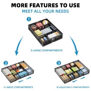 Marbrasse Expandable Desk Drawer Organizer, Mesh Drawer Organizer Tray with 10 Adjustable Compartments, Desk Organizers and Accessories