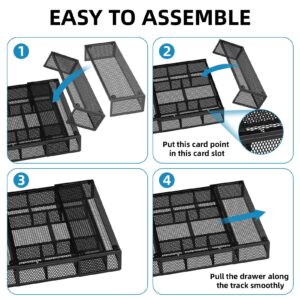 Marbrasse Expandable Desk Drawer Organizer, Mesh Drawer Organizer Tray with 10 Adjustable Compartments, Desk Organizers and Accessories