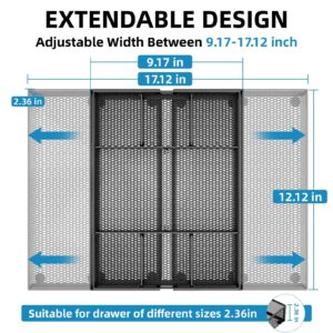 Marbrasse Expandable Desk Drawer Organizer, Mesh Drawer Organizer Tray with 10 Adjustable Compartments, Desk Organizers and Accessories