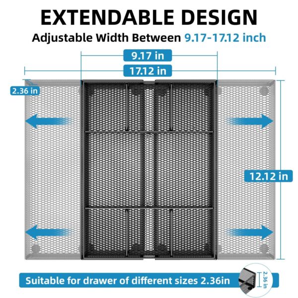 Marbrasse Expandable Desk Drawer Organizer, Mesh Drawer Organizer Tray with 10 Adjustable Compartments, Desk Organizers and Accessories