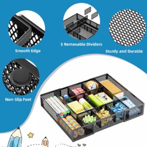 Marbrasse Expandable Desk Drawer Organizer, Mesh Drawer Organizer Tray with 10 Adjustable Compartments, Desk Organizers and Accessories