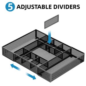 Marbrasse Expandable Desk Drawer Organizer, Mesh Drawer Organizer Tray with 10 Adjustable Compartments, Desk Organizers and Accessories