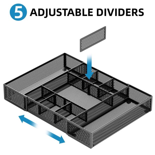 Marbrasse Expandable Desk Drawer Organizer, Mesh Drawer Organizer Tray with 10 Adjustable Compartments, Desk Organizers and Accessories