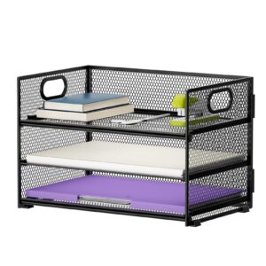 Marbrasse 3 Tier Paper Organizer Letter Tray, Mesh File Organizer with Handle, Paper Sorter Desk Organizer for Home Office Supplies