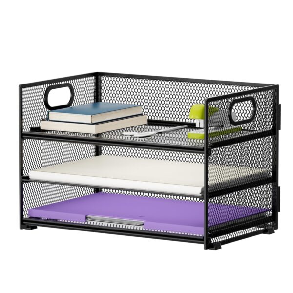 Marbrasse 3 Tier Paper Organizer Letter Tray, Mesh File Organizer with Handle, Paper Sorter Desk Organizer for Home Office Supplies