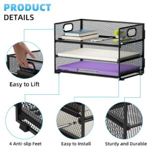 Marbrasse 3 Tier Paper Organizer Letter Tray, Mesh File Organizer with Handle, Paper Sorter Desk Organizer for Home Office Supplies