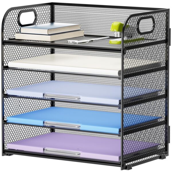 Marbrasse 3 Tier Paper Organizer Letter Tray, Mesh File Organizer with Handle, Paper Sorter Desk Organizer for Home Office Supplies