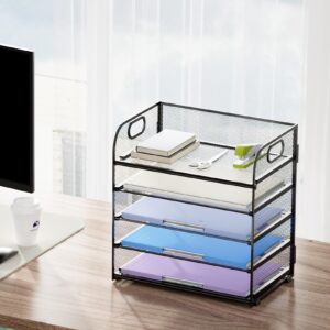 Marbrasse 3 Tier Paper Organizer Letter Tray, Mesh File Organizer with Handle, Paper Sorter Desk Organizer for Home Office Supplies