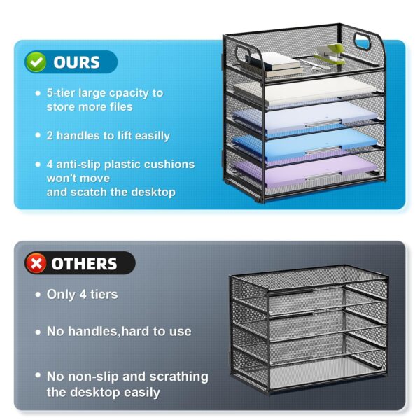 Marbrasse 3 Tier Paper Organizer Letter Tray, Mesh File Organizer with Handle, Paper Sorter Desk Organizer for Home Office Supplies