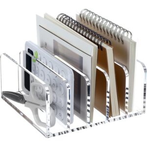 Acrylic Desk File Organizer Holder, 5 Upright Clear Desktop Mails Sorter Document Magazine Storage Organization Letter Folder Racks for Home, Office & Classroom - Image 1