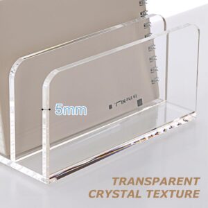 Acrylic Desk File Organizer Holder, 5 Upright Clear Desktop Mails Sorter Document Magazine Storage Organization Letter Folder Racks for Home, Office & Classroom - Image 2