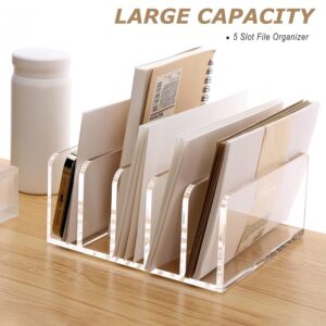 Acrylic Desk File Organizer Holder, 5 Upright Clear Desktop Mails Sorter Document Magazine Storage Organization Letter Folder Racks for Home, Office & Classroom - Image 6