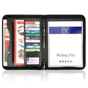 H&S A4 Portfolio Folder with Ring Binder Mechanism - Leather Conference Padfolio with Legal Writing Pad - A4 Document Folder with 11 Business Card Slots for Men