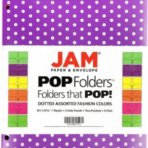 JAM Paper 2 Pocket Plastic Polka Dot Folders, 3 Hole Punch, Multicolor, 6 per Pack - Image 3