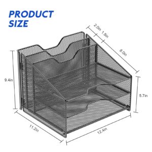 Samstar Desk File Organizer, Mesh Letter File Folder Holder with 3 Paper Trays and 2 Vertical Upright Section, Black. - Image 4