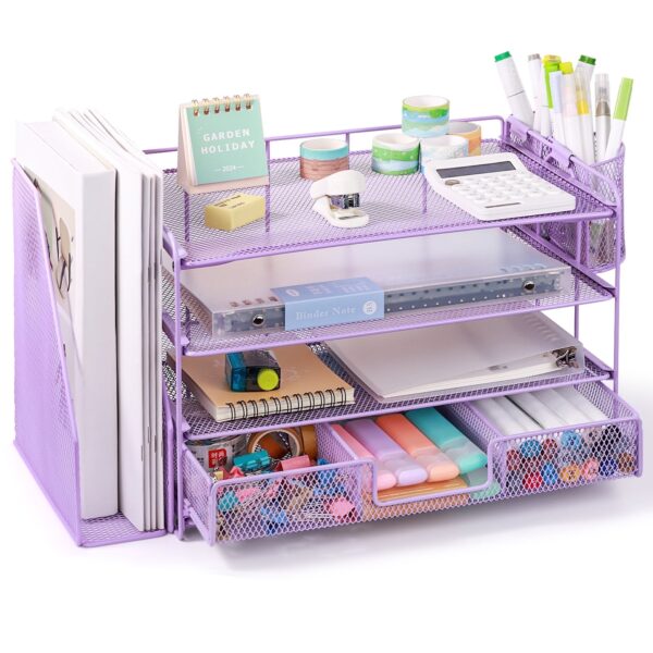 Livhil Desktop Organizer 4-Tier Desk Organizers Sets and Storage, File Organizers for Desk Drawer Organizer, Paper Organizer for Desk (Purple)