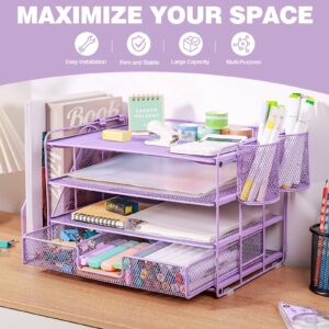 Livhil Desktop Organizer 4-Tier Desk Organizers Sets and Storage, File Organizers for Desk Drawer Organizer, Paper Organizer for Desk (Purple)