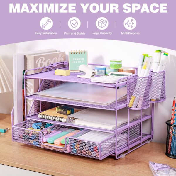 Livhil Desktop Organizer 4-Tier Desk Organizers Sets and Storage, File Organizers for Desk Drawer Organizer, Paper Organizer for Desk (Purple)