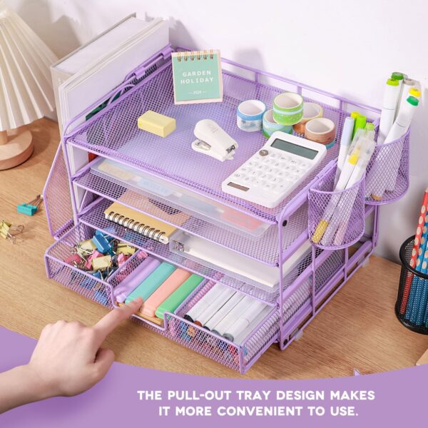 Livhil Desktop Organizer 4-Tier Desk Organizers Sets and Storage, File Organizers for Desk Drawer Organizer, Paper Organizer for Desk (Purple)