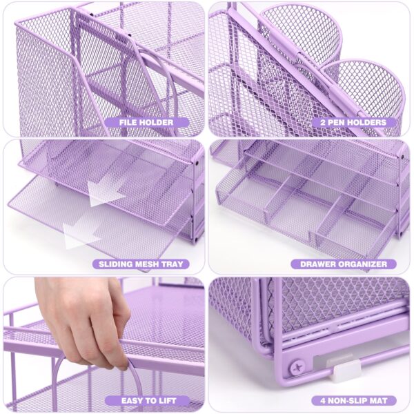 Livhil Desktop Organizer 4-Tier Desk Organizers Sets and Storage, File Organizers for Desk Drawer Organizer, Paper Organizer for Desk (Purple)