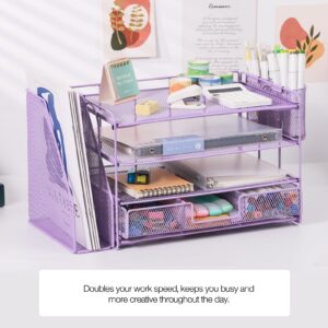 Livhil Desktop Organizer 4-Tier Desk Organizers Sets and Storage, File Organizers for Desk Drawer Organizer, Paper Organizer for Desk (Purple)