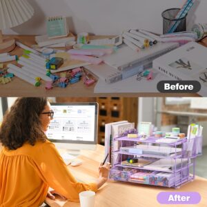 Livhil Desktop Organizer 4-Tier Desk Organizers Sets and Storage, File Organizers for Desk Drawer Organizer, Paper Organizer for Desk (Purple)