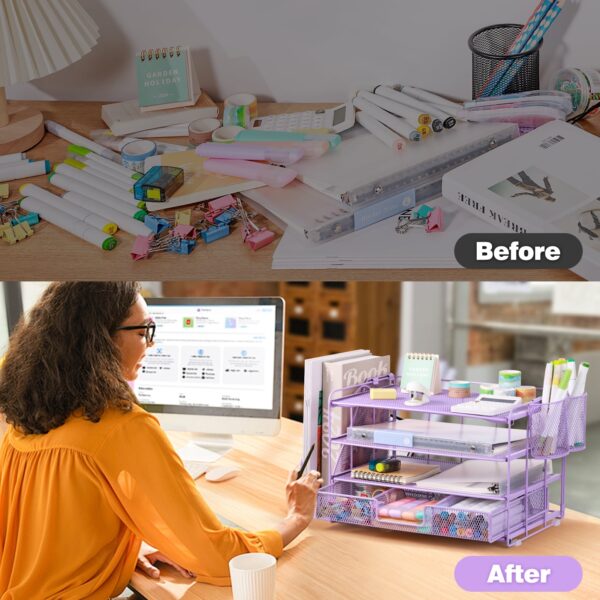 Livhil Desktop Organizer 4-Tier Desk Organizers Sets and Storage, File Organizers for Desk Drawer Organizer, Paper Organizer for Desk (Purple)
