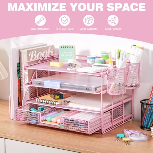 Livhil Desktop Organizer 4-Tier Desk Organizers Sets and Storage, File Organizers for Desk Drawer Organizer, Paper Organizer for Desk (Purple)