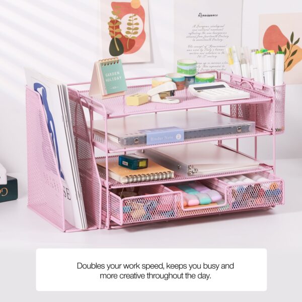 Livhil Desktop Organizer 4-Tier Desk Organizers Sets and Storage, File Organizers for Desk Drawer Organizer, Paper Organizer for Desk (Purple)