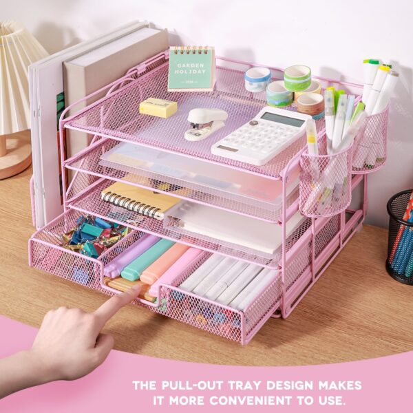 Livhil Desktop Organizer 4-Tier Desk Organizers Sets and Storage, File Organizers for Desk Drawer Organizer, Paper Organizer for Desk (Purple)