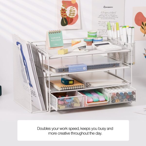 Livhil Desktop Organizer 4-Tier Desk Organizers Sets and Storage, File Organizers for Desk Drawer Organizer, Paper Organizer for Desk (Purple)