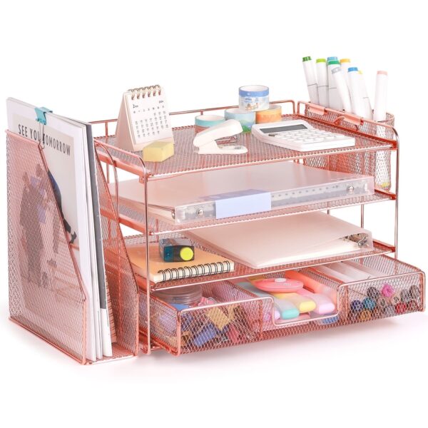 Livhil Desktop Organizer 4-Tier Desk Organizers Sets and Storage, File Organizers for Desk Drawer Organizer, Paper Organizer for Desk (Purple)