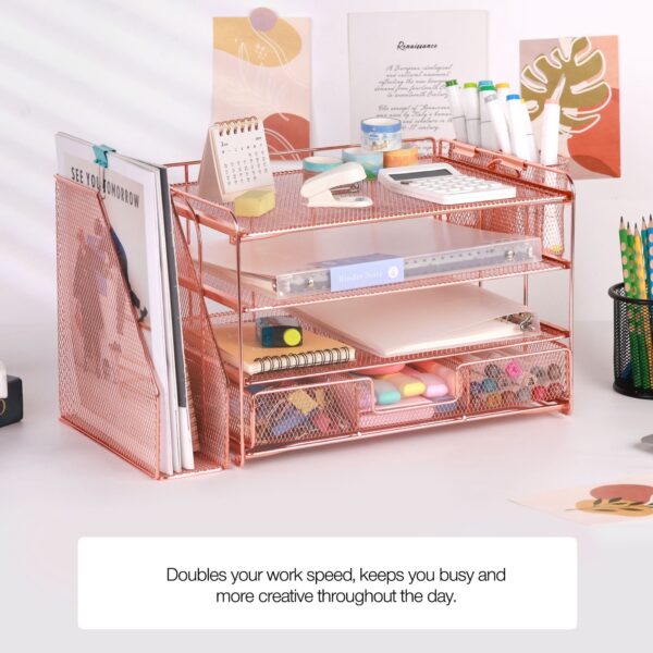 Livhil Desktop Organizer 4-Tier Desk Organizers Sets and Storage, File Organizers for Desk Drawer Organizer, Paper Organizer for Desk (Purple)