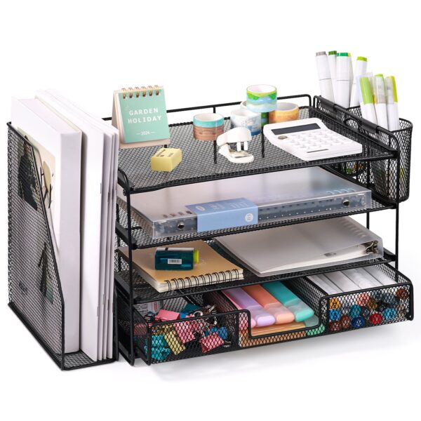 Livhil Desktop Organizer 4-Tier Desk Organizers Sets and Storage, File Organizers for Desk Drawer Organizer, Paper Organizer for Desk (Purple)