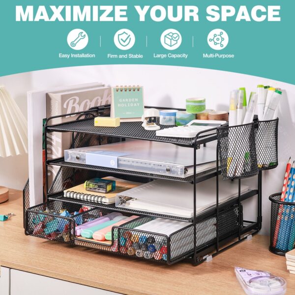 Livhil Desktop Organizer 4-Tier Desk Organizers Sets and Storage, File Organizers for Desk Drawer Organizer, Paper Organizer for Desk (Purple)