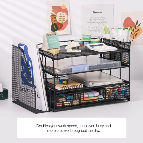 Livhil Desktop Organizer 4-Tier Desk Organizers Sets and Storage, File Organizers for Desk Drawer Organizer, Paper Organizer for Desk (Purple)