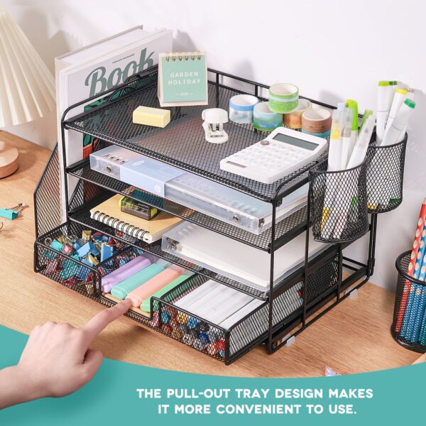 Livhil Desktop Organizer 4-Tier Desk Organizers Sets and Storage, File Organizers for Desk Drawer Organizer, Paper Organizer for Desk (Purple)