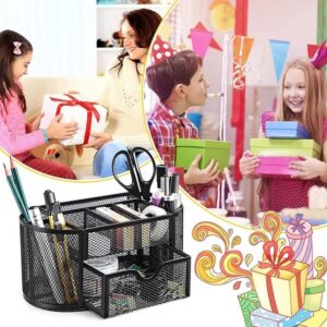Office Desk Organizer Mesh Desktop Supplies Pen Holder 8 Compartments + 1 Drawer